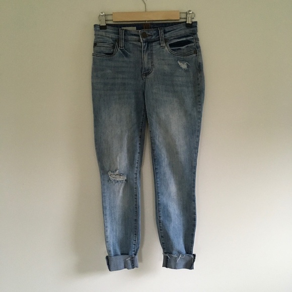 Kut From The Kloth Jeans Sz 2 Blue Carlo Ankle Skinny Cut Off Hem Distressed - Picture 1 of 12